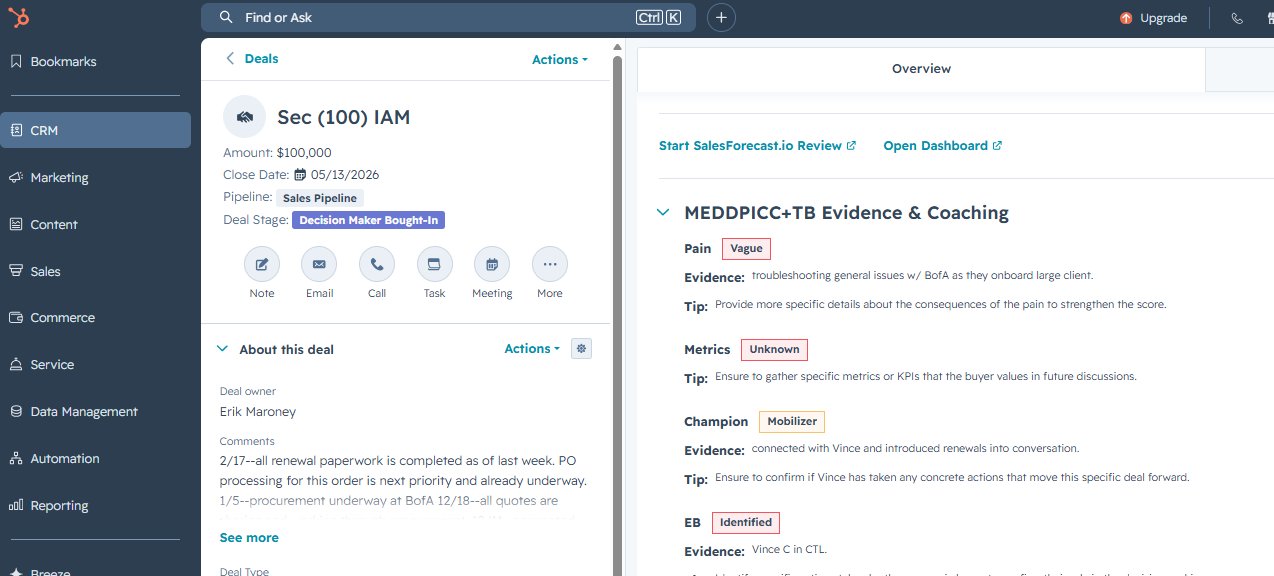 SalesForecaster.io HubSpot Card