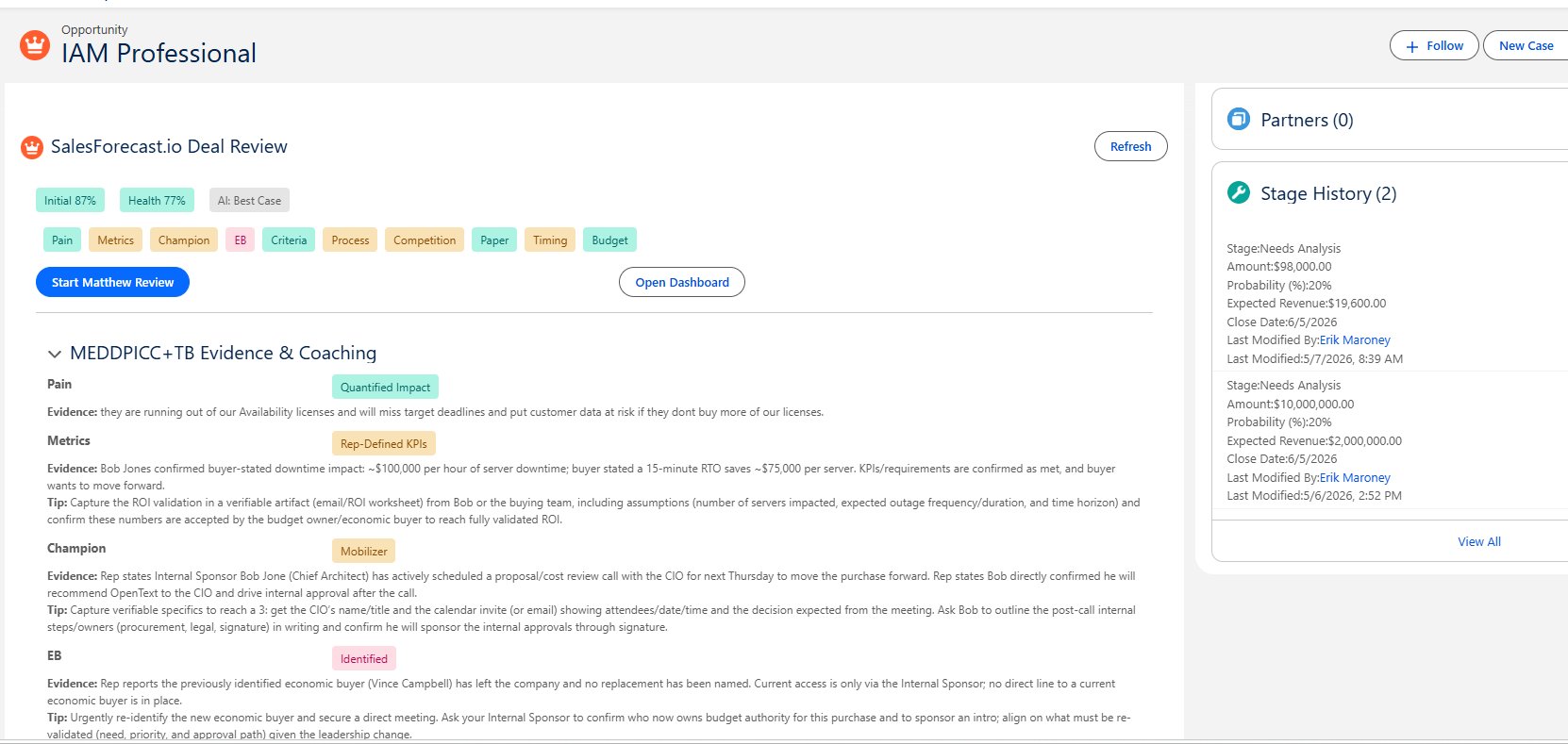 SalesForecaster.io embedded inside Salesforce opportunity record
